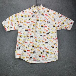 Johnny Cotton Mens Sushi Print Button Down Shirt White Size Medium Made in USA